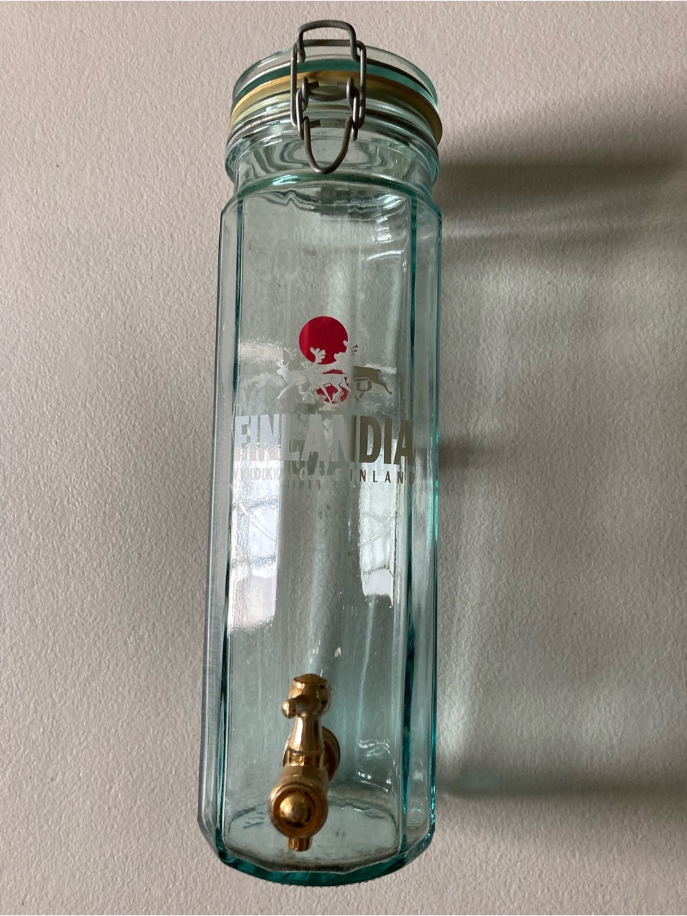 Finlandia Clear Glass Vodka of Finland Bottle w/ Metal Spigot Swing-Top Lid